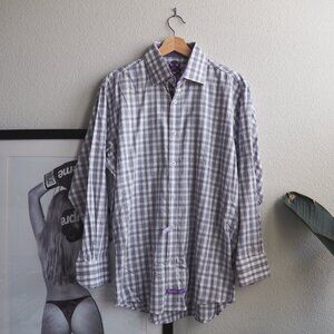 English Laundry Button Up Shirt Men's Size 16 32/33 Purple Plaid Long Sleeve